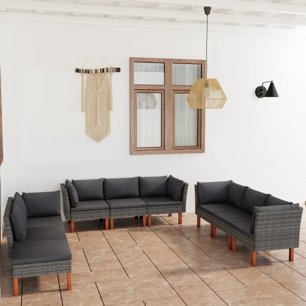 Maison Exclusive – 9-dielna záhradná súprava s vankúmi z polyrotangu, sivá