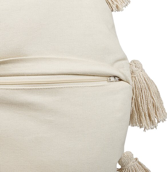 Dekoratívny vankúš béžový bavlna 45 cm okrúhly so strapcami moderný boho štýl doplnky