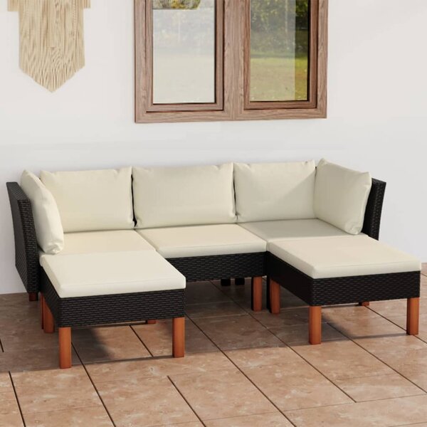 Maison Exclusive – 5-dielna záhradná súprava s vankúmi z polyrotangu, ierna