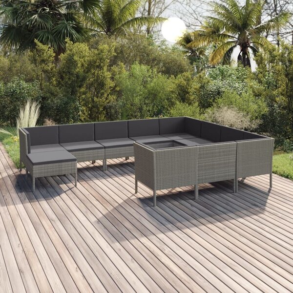 Maison Exclusive – 11-dielna záhradná súprava s vankúšmi, poly ratan, sivá