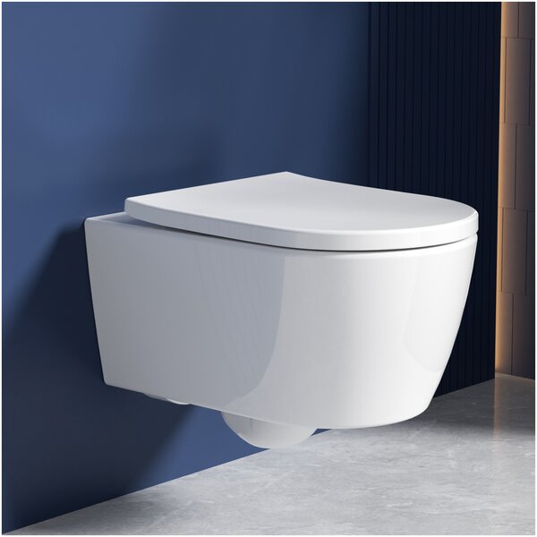 Závesné WC Rainsworth bez ráfika - výkonné splachovanie, WC misa vrátane sedátka s funkciou mäkkého zatvárania, kompaktný dizajn WC s dĺžkou 48,5 cm, jedno splachovacie WC