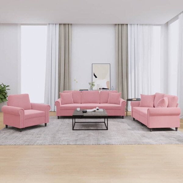 Maison Exclusive – 3-dielna sedacia súprava s vankúšmi z ružového zamatu