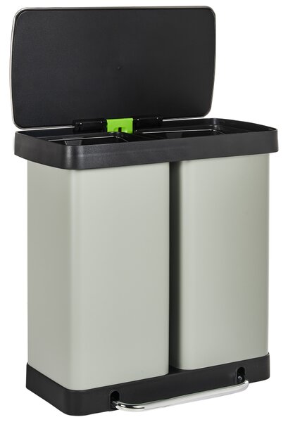 Dvojitý odpadkový kôš s pedálom a vekom svetlozelený syntetický materiál železo 60 l koše na recyklovaný odpad moderná kuchyňa