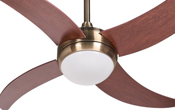 Stropný ventilátor s LED mosadzný železná základňa plastové lopatky s efektom dreva časovač diaľkové ovládanie