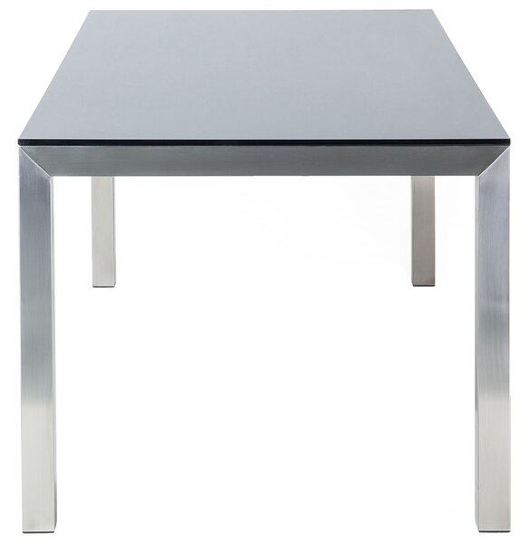 Záhradný jedálenský stôl čierna sklenená doska 180 x 90 cm pre 6 osôb strieborné nohy z nehrdzavejúcej ocele