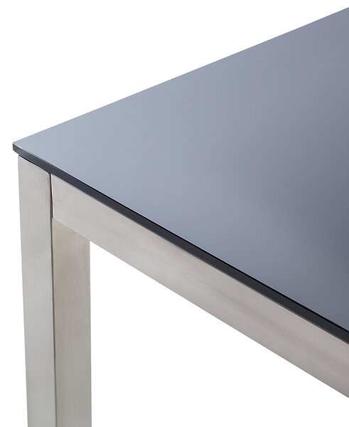Záhradný jedálenský stôl čierna sklenená doska 180 x 90 cm pre 6 osôb strieborné nohy z nehrdzavejúcej ocele