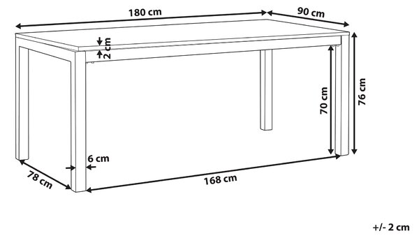 Záhradný jedálenský stôl čierna sklenená doska 180 x 90 cm pre 6 osôb strieborné nohy z nehrdzavejúcej ocele