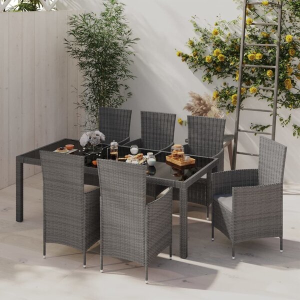 Maison Exclusive – 7-dielna záhradná jedálenská súprava s vankúšmi Poly Rattan Grey