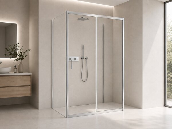 CERANO - Trojstenný sprchovací kút Varone LINE UL/P - 6 mm - chróm, transparentné sklo - 150x70x195 cm - posuvný