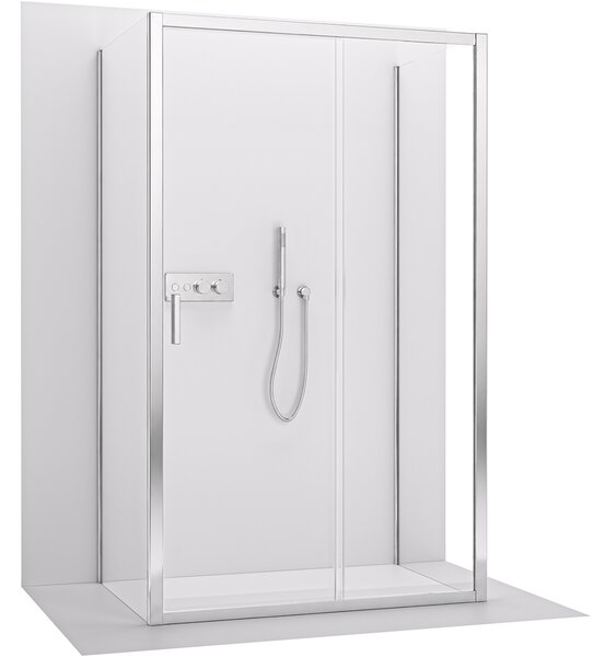 CERANO - Trojstenný sprchovací kút Varone LINE UL/P - 6 mm - chróm, transparentné sklo - 150x70x195 cm - posuvný