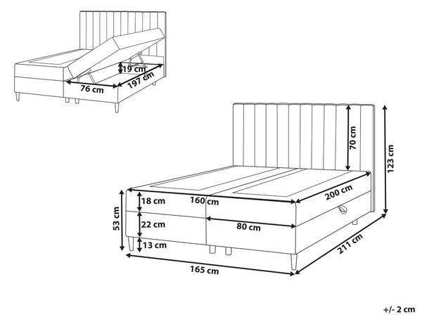 Kontinentálna posteľ s úložným priestorom sivobéžová látkové čalúnenie 160 x 200 cm moderný štýl spálňa