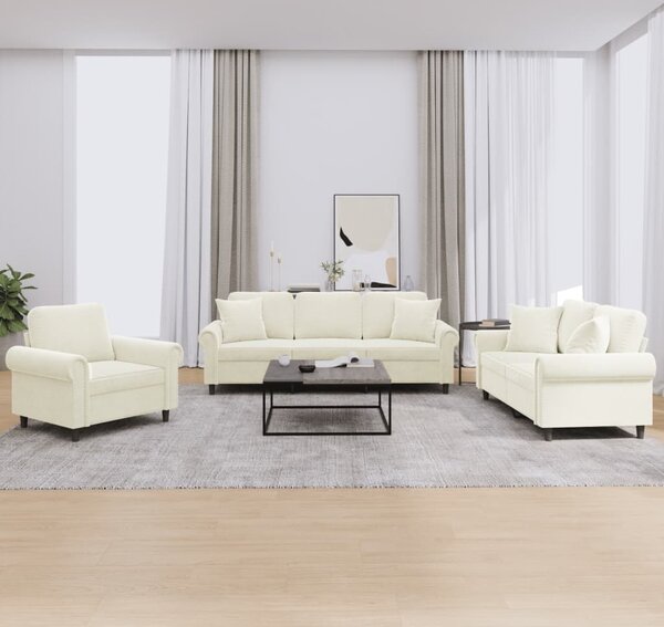 Maison Exclusive – 3-dielna sedacia súprava s vankúšmi, krémový zamat