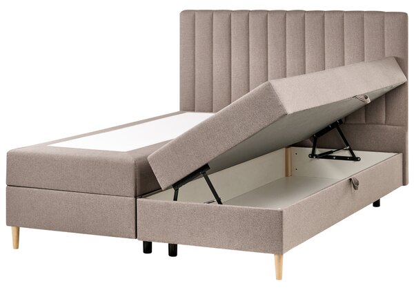 Kontinentálna posteľ s úložným priestorom sivobéžová látkové čalúnenie 160 x 200 cm moderný štýl spálňa
