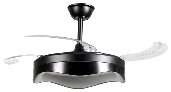 LED stropný ventilátor čierny kovová základňa plastové lopatky časovač 3 teplotné režimy nastavenie jasu diaľkové ovládanie