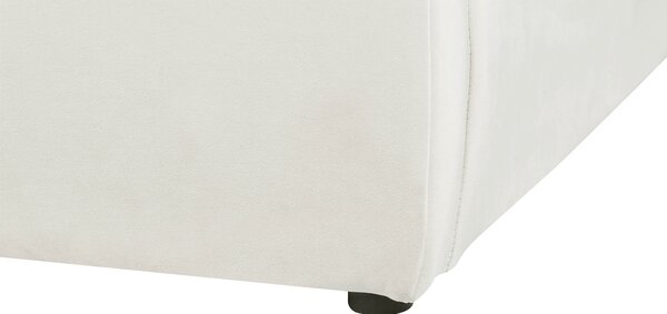 Posteľ krémová biela zamatové čalúnenie 180 x 200 cm s vankúšovým čalúneným čelom moderná spálňa