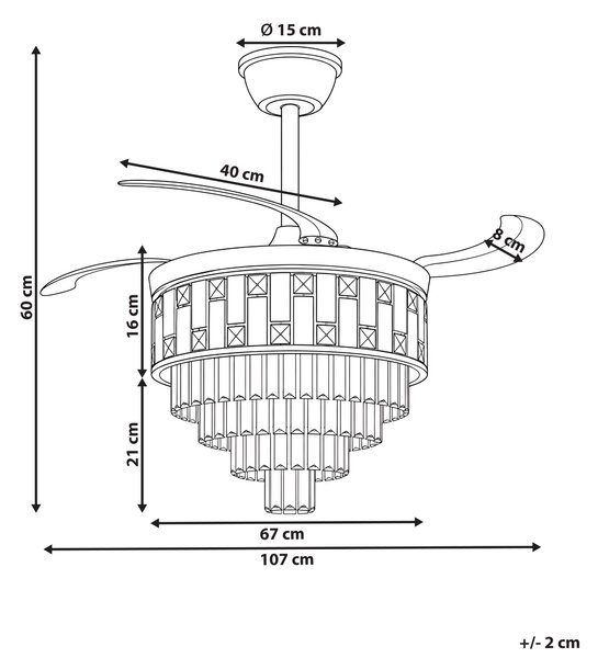 Stropný ventilátor s LED svetlom zlatý kovová základňa sklenené tienidlo plastové lopatky časovač 3 teplotné režimy nastavenie jasu