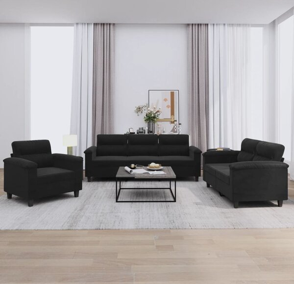 Maison Exclusive – 3-dielna sedacia súprava s vankúšmi, čierna mikrovlákna