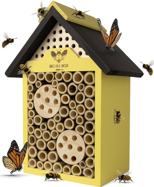 WildYard Big Bee Box | Bambusový hotel pre hmyz | Domček pre murárky | Žltý