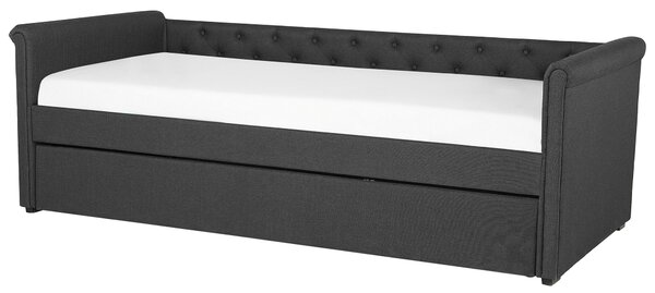 Rozkladacia posteľ tmavosivé látkové čalúnenie s gombíkmi 80 x 200 cm posteľ pre hostí detská izba