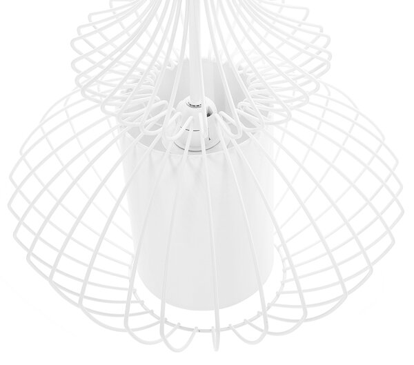 Závesná lampa biela kovové tienidlo v tvare klietky industriálny glamour dizajn
