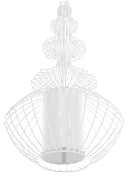 Závesná lampa biela kovové tienidlo v tvare klietky industriálny glamour dizajn