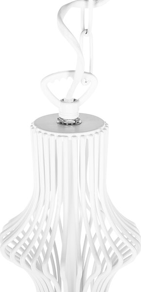 Závesná lampa biela kovové tienidlo v tvare klietky industriálny glamour dizajn