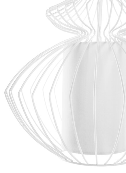 Závesná lampa biela kovové tienidlo v tvare klietky industriálny glamour dizajn