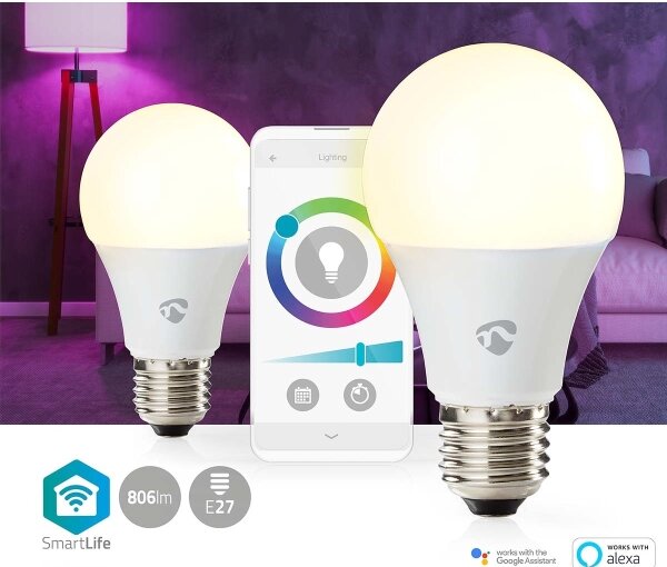 Nedis WIFILRC20E27 - sada 2x stmievateľných LED RGBW žiaroviek E27/9W Wi-Fi 2700-6500K