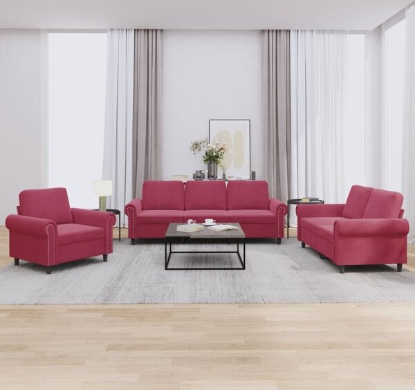Maison Exclusive – 3-dielna sedacia súprava s vankúmi z vínovoerveného zamatu