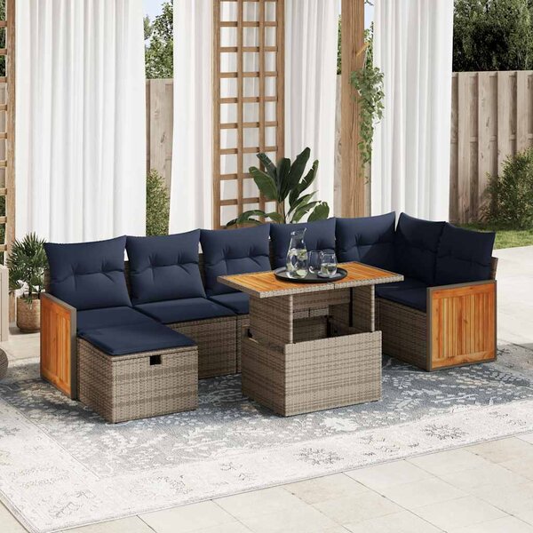 Maison Exclusive – 8-dielna záhradná súprava s vankúšmi, sivá, polyratan, akácia