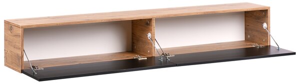 Závesná skrinka pod TV čierna a hnedá 180 cm tv stolík na stenu minimalistický dizajn obývacia izba