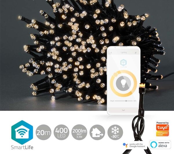 Nedis WIFILX01W400-LED Vianočná reťaz 400xLED/8 funkcií 25m IP65 Wi-Fi Tuya teplá biela