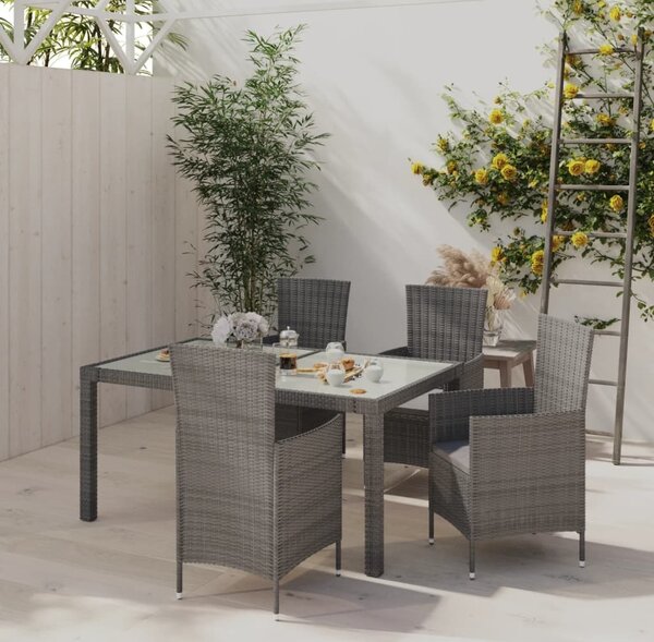 Maison Exclusive – 5-dielna záhradná jedálenská súprava s vankúšmi, polyrotang, sivá