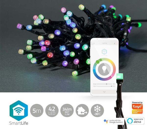 Nedis WIFILX01C42-LED RGB Vonkajšia svetelná reťaz 42xLED/8 funkcií 8m IP65 Wi-Fi Tuya