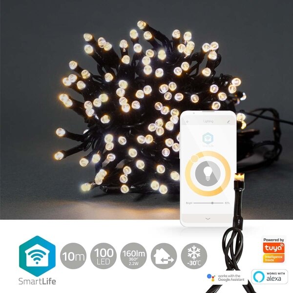 Nedis WIFILX01W100-LED Vianočná reťaz 100xLED/8 funkcií 15m IP65 Wi-Fi Tuya teplá biela