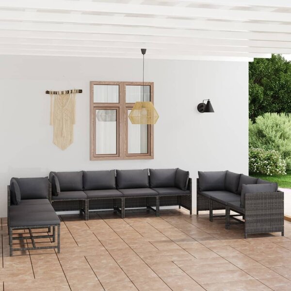 Maison Exclusive – 10-dielna záhradná súprava s vankúmi z polyrotangu, sivá