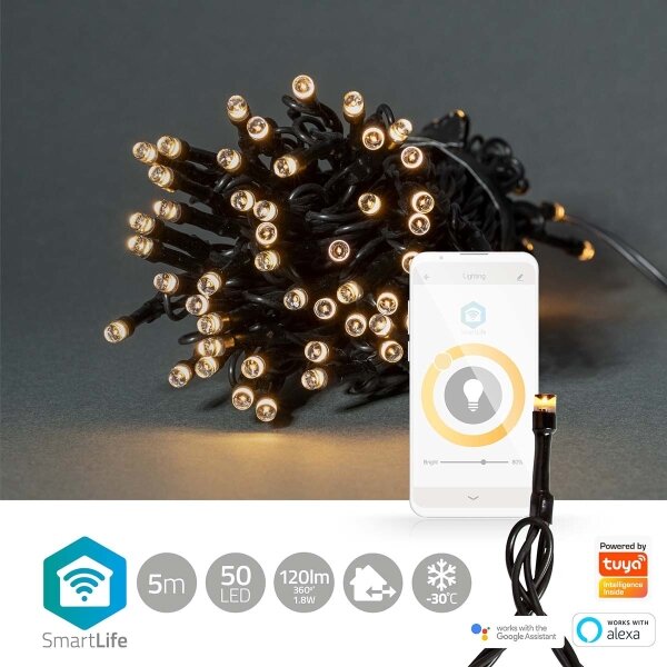 Nedis WIFILX01W50 - LED Vianočná reťaz 50xLED/8 funkcií 10m IP65 Wi-Fi Tuya teplá biela
