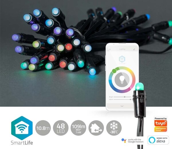 Nedis WIFILP01C48 - LED RGB Vonkajšia vianočná reťaz 48xLED 13,8m IP65 Wi-Fi Tuya