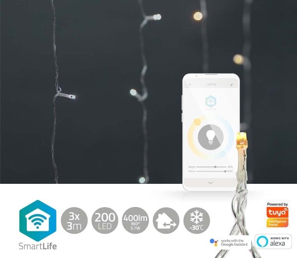 Nedis WIFILXC02W200 - LED vianočný záves 200 LED, 11 režimov, 6 m, IP65, Wi-Fi Tuya