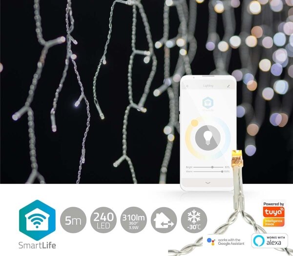 Nedis WIFILXC04W250 - LED Vianočný záves 240xLED/11 funkcií 8m IP65 Wi-Fi Tuya