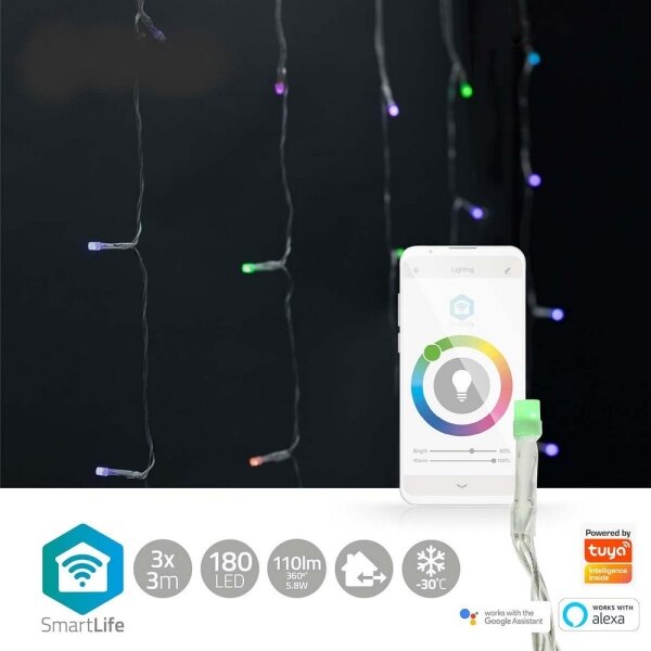 Nedis WIFILXC01C180 - LED RGB záves 180xLED/7 funkcií 6m IP65 Wi-Fi Tuya