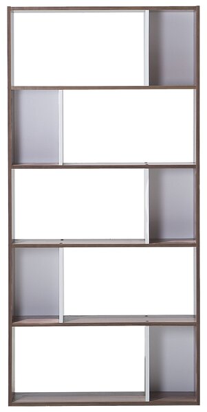 Regál s policami tmavé drevo biela MDF 174 x 83 cm veľké a malé police knižnica úložný priestor moderný škandinávsky štýl obývačka