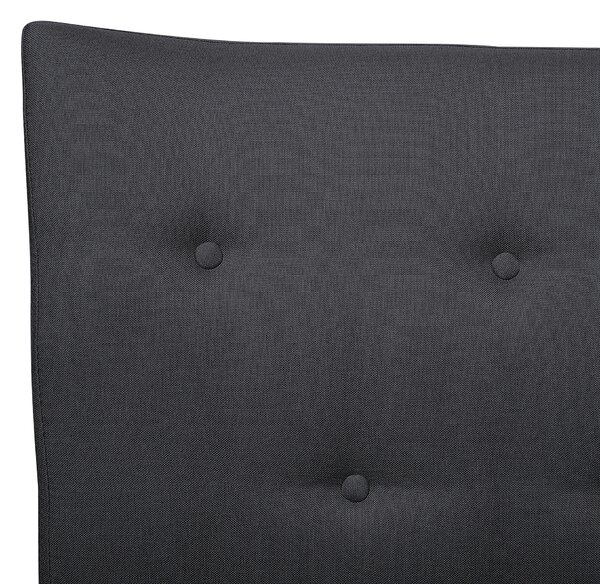 Posteľ tmavosivá látkové čalúnenie 180 x 200 cm prešívané čelo s gombíkmi v štýle Chesterfield lamelový rošt drevené nohy moderný štýl spálňa