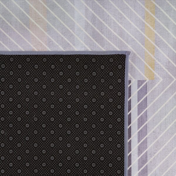 Koberec sivý so žltým polyesterom s krátkym vlasom s geometrickým vzorom 80x 150 cm