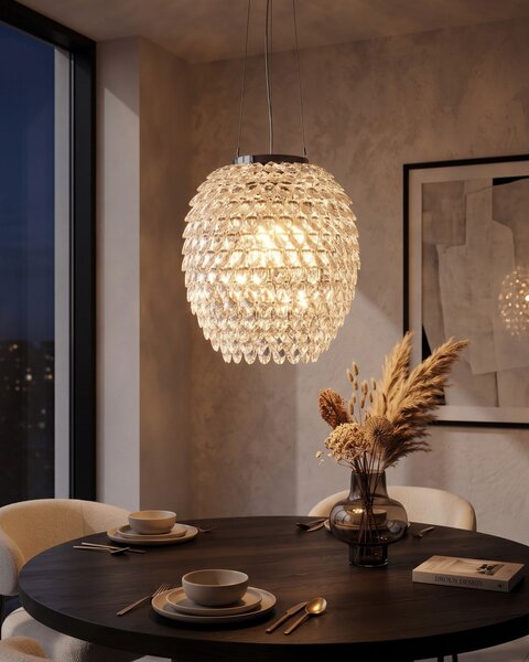 Závesná lampa transparentné kryštál 110 cm kovový rám s kryštálmi rozptyľujú čarovné svetlo