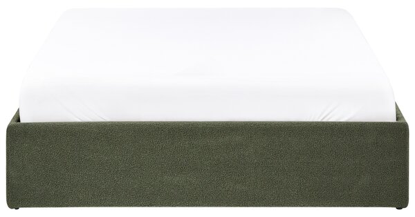 Posteľ s úložným priestorom tmavozelená buklé 140 x 200 cm čalúnený rám postele s roštom moderný dizajn