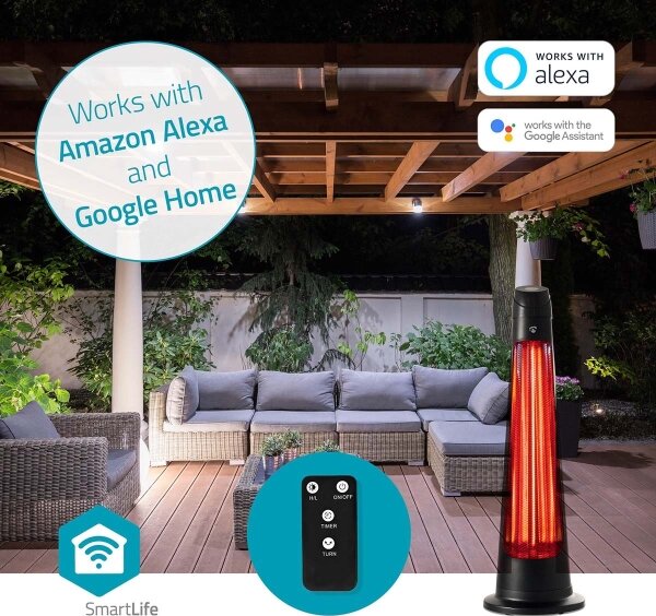 Nedis HTPA21BKW - Vonkajšie vykurovacie teleso SmartLife 600/1200W/230V Wi-Fi Tuya IP24