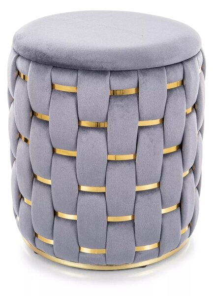 Signal Taburet Tiara zamatový s úložným priestorom sivý/zlatý