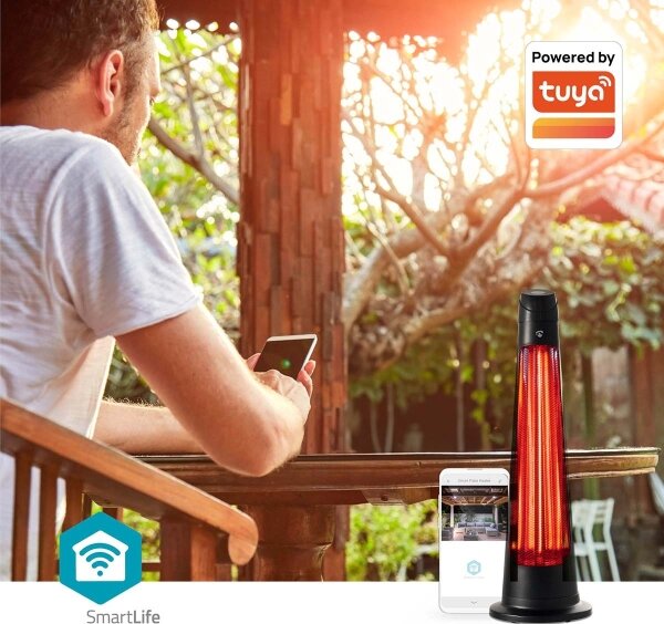 Nedis HTPA21BKW - Vonkajšie vykurovacie teleso SmartLife 600/1200W/230V Wi-Fi Tuya IP24