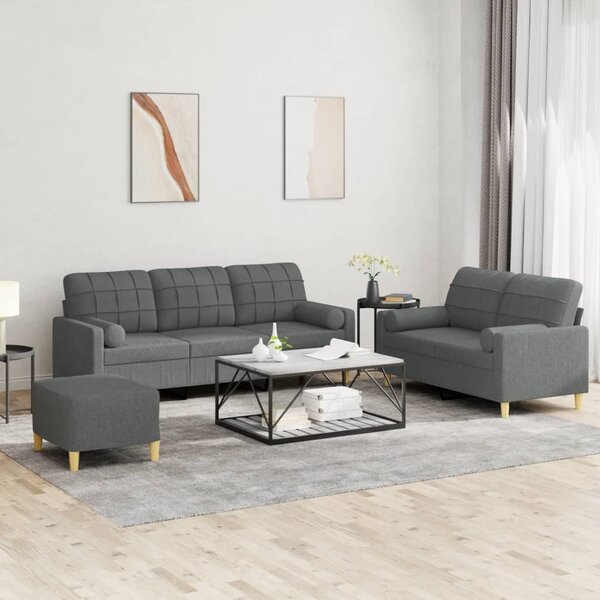 Maison Exclusive – 3-dielna sedacia súprava s vankúšmi, tmavosivá látka